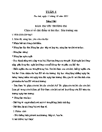 Kế hoạch bài dạy Lớp 2 - Tuần 5 - Năm học 2021-2022 - Trần Thị Hằng