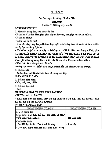 Kế hoạch bài dạy Lớp 2 - Tuần 7 - Năm học 2021-2022 - Trần Thị Hằng