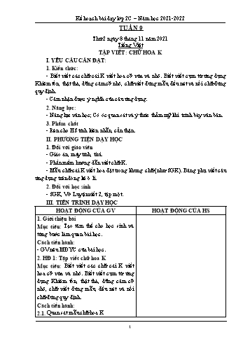 Kế hoạch bài dạy Lớp 2 - Tuần 9 - Năm học 2021-2022 - Trần Thị Thúy Thành