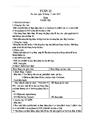 Kế hoạch bài dạy Lớp 3 - Tuần 12 - Năm học 2022-2023 - Trần Thị Hằng