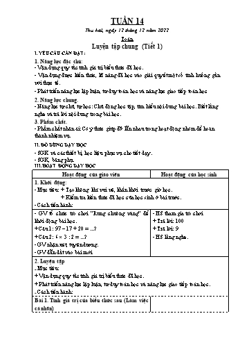 Kế hoạch bài dạy Lớp 3 - Tuần 14 - Năm học 2022-2023 - Trần Thị Hằng