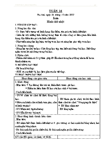 Kế hoạch bài dạy Lớp 3 - Tuần 16 - Năm học 2022-2023 - Trần Thị Hằng