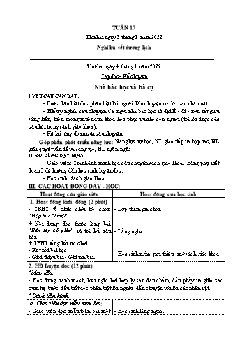 Kế hoạch bài dạy Lớp 3 - Tuần 17 - Năm học 2021-2022 - Nguyễn Thị Lệ Hằng Kế hoạch bài dạy Lớp 3 - Tuần 17 - Năm học 2021-2022 - Nguyễn Thị Lệ Hằng