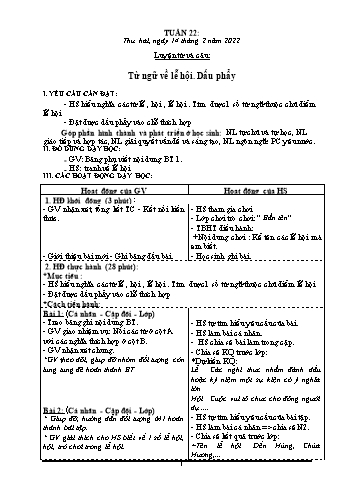 Kế hoạch bài dạy Lớp 3 - Tuần 22 - Năm học 2021-2022 - Nguyễn Thị Lệ Hằng Kế hoạch bài dạy Lớp 3 - Tuần 22 - Năm học 2021-2022 - Nguyễn Thị Lệ Hằng