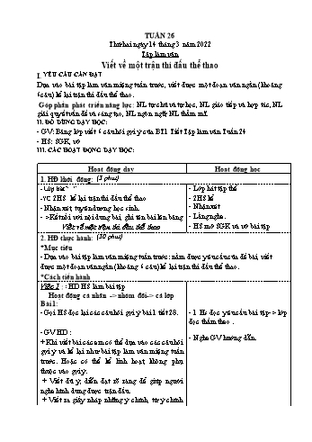 Kế hoạch bài dạy Lớp 3 - Tuần 26 - Năm học 2021-2022 - Nguyễn Thị Lệ Hằng