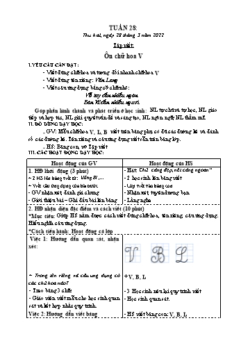Kế hoạch bài dạy Lớp 3 - Tuần 28 - Năm học 2021-2022 - Nguyễn Thị Lệ Hằng Kế hoạch bài dạy Lớp 3 - Tuần 28 - Năm học 2021-2022 - Nguyễn Thị Lệ Hằng