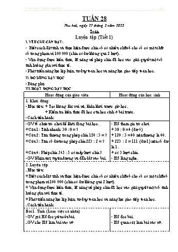 Kế hoạch bài dạy Lớp 3 - Tuần 28 - Năm học 2022-2023 - Trần Thị Hằng