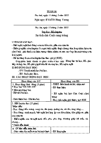 Kế hoạch bài dạy Lớp 3 - Tuần 30 - Năm học 2021-2022 - Nguyễn Thị Lệ Hằng