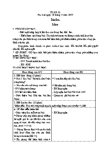 Kế hoạch bài dạy Lớp 3 - Tuần 31 - Năm học 2021-2022 - Nguyễn Thị Lệ Hằng