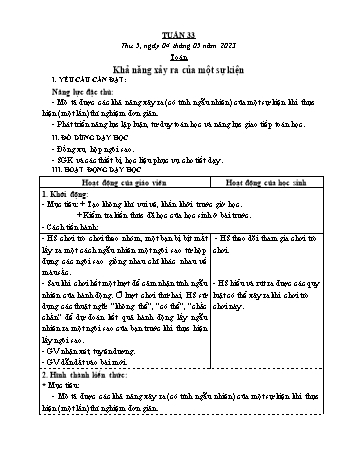 Kế hoạch bài dạy Lớp 3 - Tuần 33 - Năm học 2022-2023 - Trần Thị Hằng