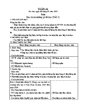 Kế hoạch bài dạy Lớp 3 - Tuần 34 - Năm học 2022-2023 - Trần Thị Hằng