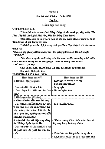 Kế hoạch bài dạy Lớp 3 - Tuần 9 - Năm học 2021-2022 - Nguyễn Thị Lệ Hằng