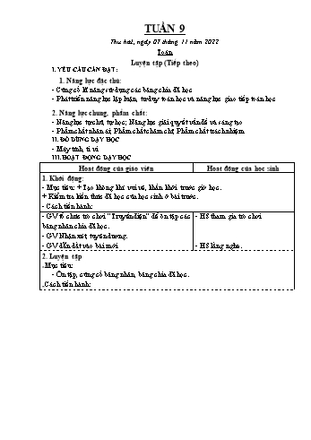 Kế hoạch bài dạy Lớp 3 - Tuần 9 - Năm học 2022-2023 - Trần Thị Hằng