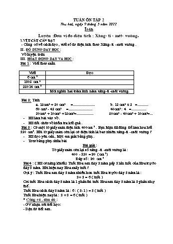 Kế hoạch bài dạy Lớp 3 - Tuần Ôn tập 2 - Năm học 2021-2022 - Nguyễn Thị Lệ Hằng
