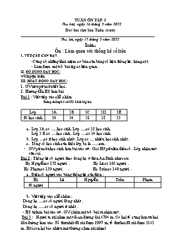 Kế hoạch bài dạy Lớp 3 - Tuần Ôn tập 3 - Năm học 2021-2022 - Nguyễn Thị Lệ Hằng Kế hoạch bài dạy Lớp 3 - Tuần Ôn tập 3 - Năm học 2021-2022 - Nguyễn Thị Lệ Hằng