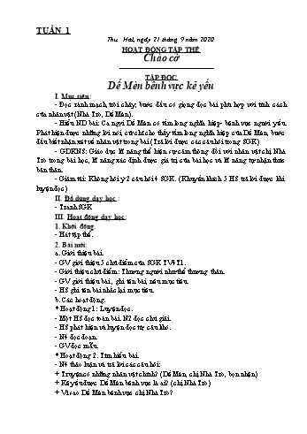 Kế hoạch bài dạy Lớp 4 - Tuần 1 - Năm học 2020-2021 - Biện Thị Hương Lê