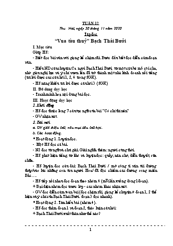 Kế hoạch bài dạy Lớp 4 - Tuần 12 - Năm học 2020-2021 - Biện Thị Hương Lê