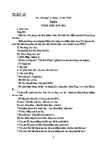 Kế hoạch bài dạy Lớp 4 - Tuần 15 - Năm học 2020-2021 - Biện Thị Hương Lê