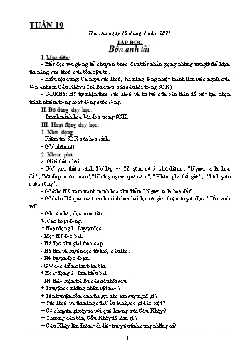 Kế hoạch bài dạy Lớp 4 - Tuần 19 - Năm học 2020-2021 - Biện Thị Hương Lê