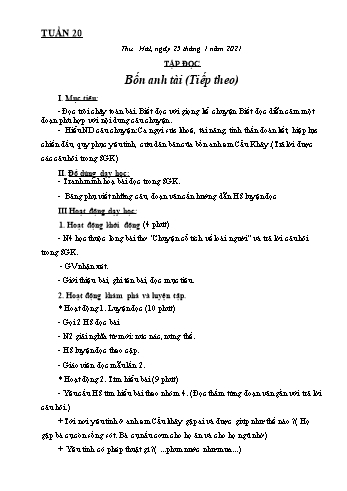 Kế hoạch bài dạy Lớp 4 - Tuần 20 - Năm học 2020-2021 - Biện Thị Hương Lê