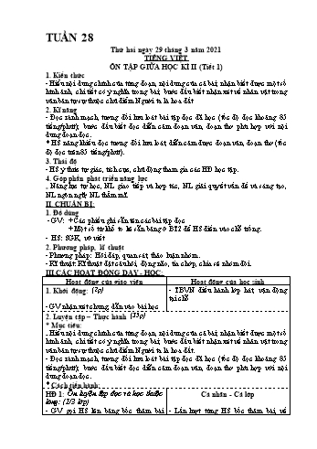 Kế hoạch bài dạy Lớp 4 - Tuần 28 - Năm học 2020-2021 - Biện Thị Hương Lê