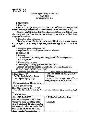 Kế hoạch bài dạy Lớp 4 - Tuần 29 - Năm học 2020-2021 - Biện Thị Hương Lê