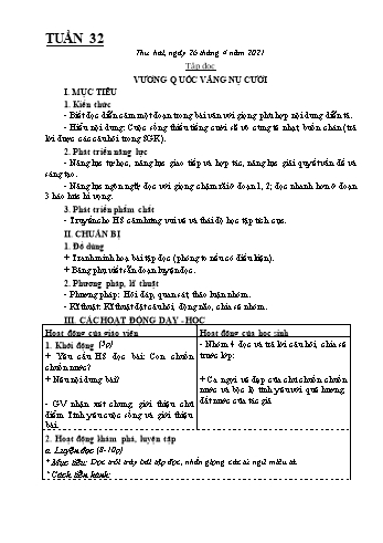 Kế hoạch bài dạy Lớp 4 - Tuần 32 - Năm học 2020-2021 - Biện Thị Hương Lê