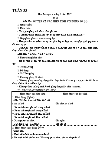 Kế hoạch bài dạy Lớp 4 - Tuần 33 - Năm học 2020-2021 - Biện Thị Hương Lê