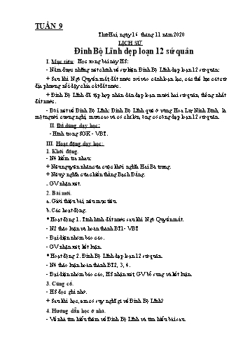 Kế hoạch bài dạy Lớp 4 - Tuần 9 - Năm học 2020-2021 - Biện Thị Hương Lê