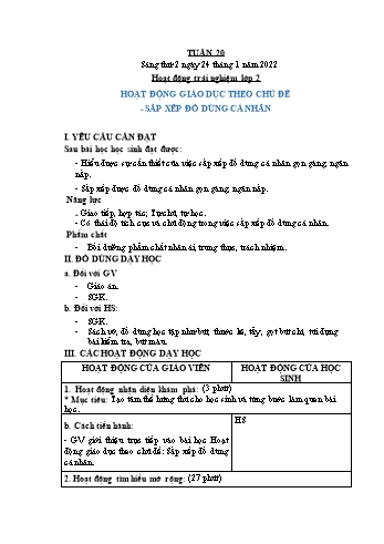 Kế hoạch bài dạy Mĩ Thuật & Hoạt động trải nghiệm Lớp 1 + 2 + 4 - Tuần 20 - Năm học 2020-2021 - Trịnh Thị Tố Như