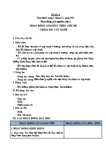 Kế hoạch bài dạy Mĩ Thuật & Hoạt động trải nghiệm Lớp 1 + 2 + 4 - Tuần 8 - Năm học 2020-2021 - Trịnh Thị Tố Như