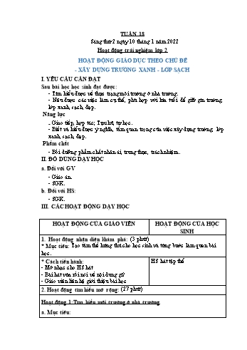 Kế hoạch bài dạy Mĩ Thuật & Hoạt động trải nghiệm Lớp 1 + 2 + 4 - Tuần 18 - Năm học 2020-2021 - Trịnh Thị Tố Như