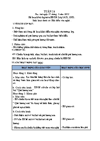 Kế hoạch bài dạy Mĩ Thuật & Hoạt động trải nghiệm Lớp 1, 3, 4 - Tuần 24 - Năm học 2022-2023 - Hồ Thị Thu Hiền