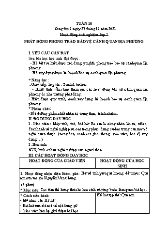 Kế hoạch bài dạy Mĩ Thuật & Hoạt động trải nghiệm Lớp 1 + 4 - Tuần 16 - Năm học 2020-2021 - Trịnh Thị Tố Như