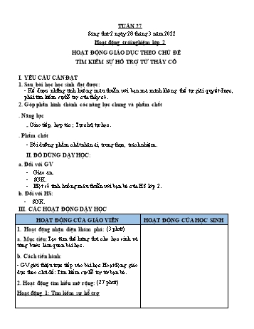 Kế hoạch bài dạy Mĩ Thuật & Hoạt động trải nghiệm Lớp 1 đến Lớp 5 - Tuần 27 - Năm học 2020-2021 - Trịnh Thị Tố Như