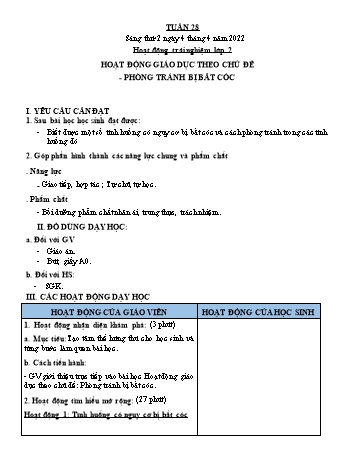 Kế hoạch bài dạy Mĩ Thuật & Hoạt động trải nghiệm Lớp 1 đến Lớp 4 - Tuần 28 - Năm học 2020-2021 - Trịnh Thị Tố Như