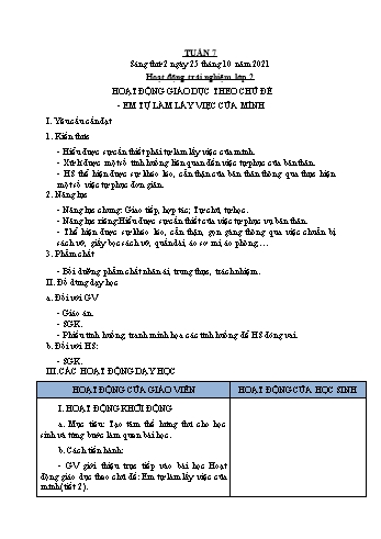 Kế hoạch bài dạy Mĩ Thuật & Hoạt động trải nghiệm Lớp 2 + 3 + 5 - Tuần 7 - Năm học 2020-2021 - Trịnh Thị Tố Như