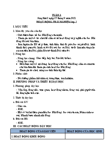Kế hoạch bài dạy Mĩ Thuật & Hoạt động trải nghiệm Lớp 2 + 3 + 5 - Tuần 3 - Năm học 2020-2021 - Trịnh Thị Tố Như