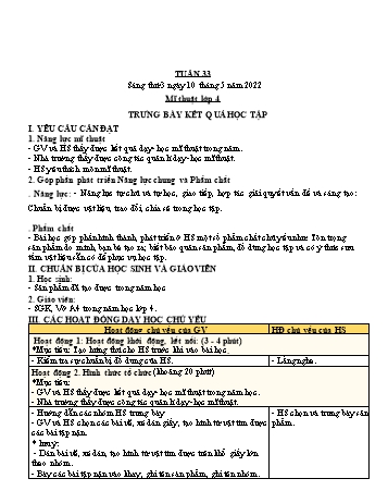 Kế hoạch bài dạy Mĩ Thuật Lớp 1 + 3 + 4 - Tuần 33 - Năm học 2020-2021 - Trịnh Thị Tố Như