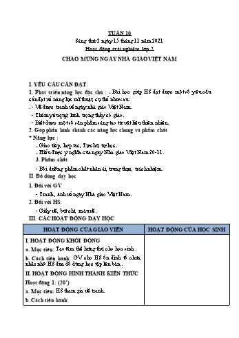 Kế hoạch bài dạy Mĩ Thuật Lớp 1 + 4 - Tuần 10 - Năm học 2020-2021 - Trịnh Thị Tố Như