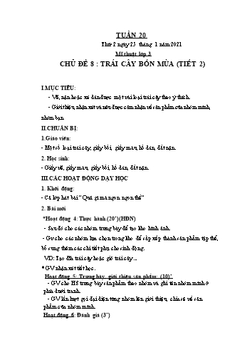 Kế hoạch bài dạy Mĩ Thuật Lớp 1 đến 5 - Tuần 20 - Năm học 2020-2021 - Trịnh Thị Tố Như