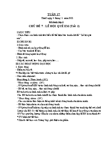 Kế hoạch bài dạy Mĩ Thuật Lớp 1 đến Lớp 5 - Tuần 17 - Năm học 2020-2021 - Trịnh Thị Tố Như