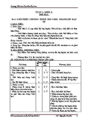 Kế hoạch bài dạy Thể dục Lớp 3 - Tuần 1 - Năm học 2020-2021 - Nguyễn Thị Mơ