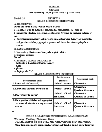 Kế hoạch bài dạy Tiếng Anh Lớp 1, 2, 4 - Tuần 13 - Ngô Thị Phương Thảo