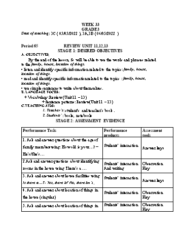 Kế hoạch bài dạy Tiếng Anh Lớp 3, 4 - Tuần 33 - Năm học 2021-2022 - Ngô Thị Phương Thảo