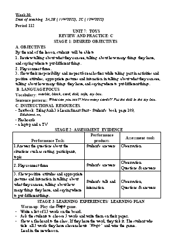 Kế hoạch bài dạy Tiếng Anh Lớp 3 + 5 - Tuần 30 - Năm học 2022-2023 - Trần Thị Nõn