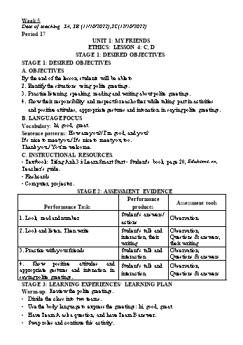 Kế hoạch bài dạy Tiếng Anh Lớp 3 + 5 - Tuần 5 - Năm học 2022-2023 - Trần Thị Nõn