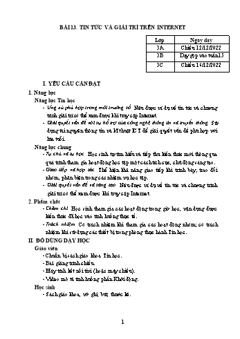 Kế hoạch bài dạy Tin học Lớp 3, 4, 5 - Tuần 14 - Năm học 2022-2023 - Hoàng Thị Thùy