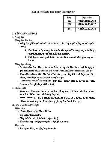 Kế hoạch bài dạy Tin học Lớp 3, 4, 5 - Tuần 15 - Năm học 2022-2023 - Hoàng Thị Thùy
