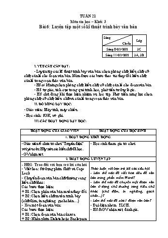Kế hoạch bài dạy Tin học Lớp 3, 4, 5 - Tuần 21 - Năm học 2021-2022 - Hoàng Thị Thùy Kế hoạch bài dạy Tin học Lớp 3, 4, 5 - Tuần 21 - Năm học 2021-2022 - Hoàng Thị Thùy